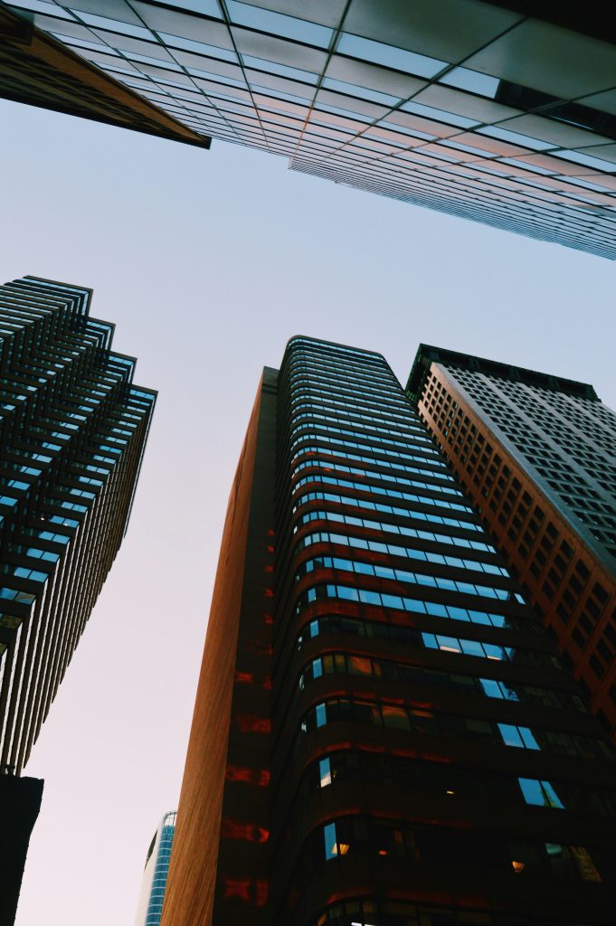 tall buildings sundown
